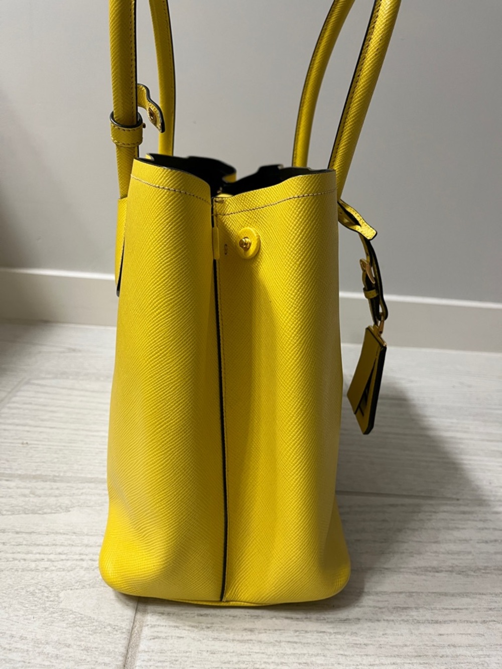 Prada Saffiano Leather Yellow Double Handle Tote - Picture 7 of 9
